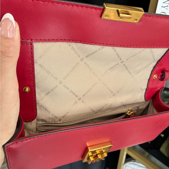 Michael Kors red clutch with gold buckle detail - Picture 3 of 4